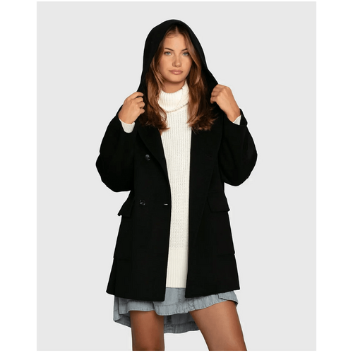 belle &amp; bloom Coastal Edit Hooded Wool Blend Coat - Black