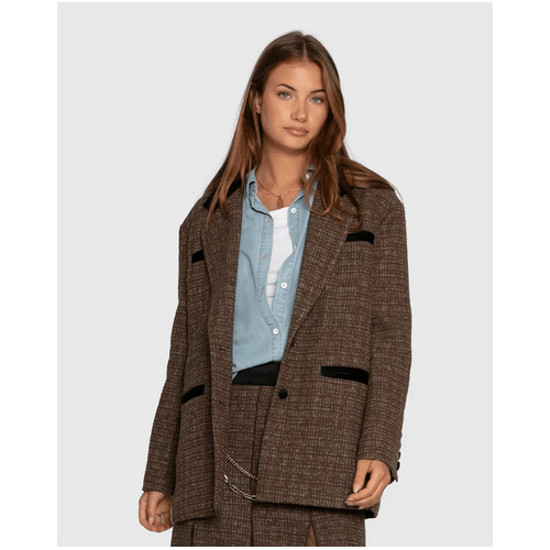 belle &amp; bloom City Noir Tweed Oversized Blazer - Dark Khaki