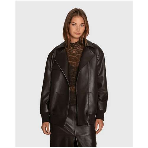 belle &amp; bloom Desert Moon Leather Bomber Jacket - Chocolate