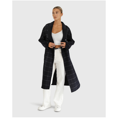 belle &amp; bloom Guestlist Wool Blend Oversized Double Breasted Coat - Navy Plaid