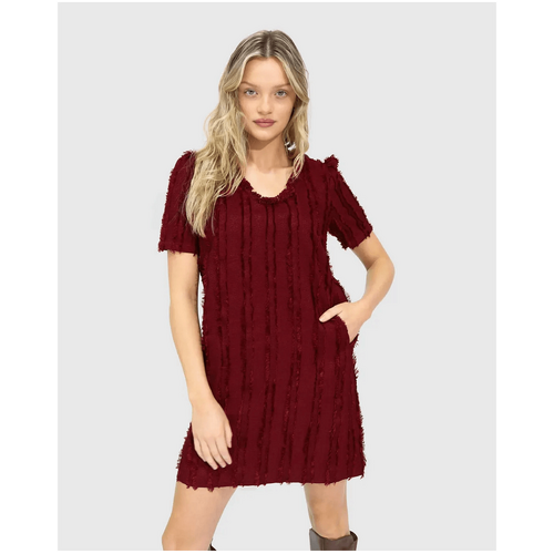 belle &amp; bloom Solana Boho Fringe Shift Mini Dress - Burgundy