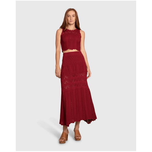 belle &amp; bloom Harvest Haze Crochet Maxi Skirt - Berry