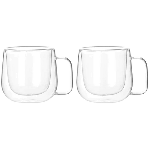 Leaf &amp; Bean Double Wall Glass Mug 2pcs Set Clear