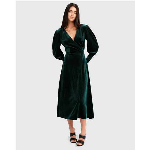 belle &amp; bloom Current Mood Velvet Wrap Dress - Dark Green