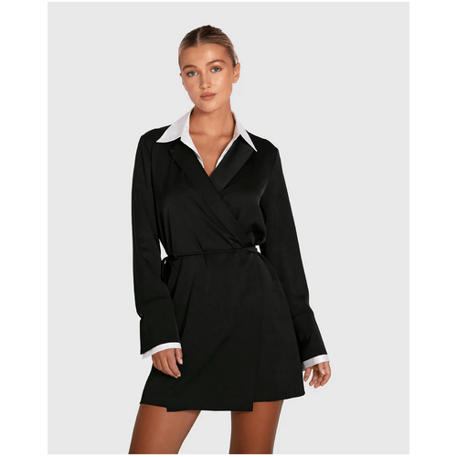 belle &amp; bloom Make Me Feel Layered Shirt Dress - Black/White