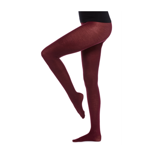 Women&#39;s Italian 200 Denier Merino Wool Opaque Tights - Burgundy