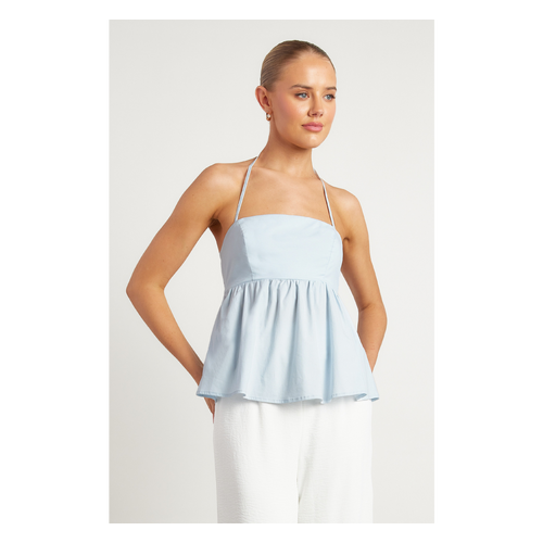 Cotton Blend Halter Neckline Baby Doll Top (WTO598A)