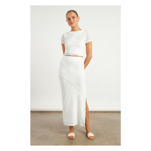 Textured Contrast Panel Jersey Top and Skirt Set (WSE372A)