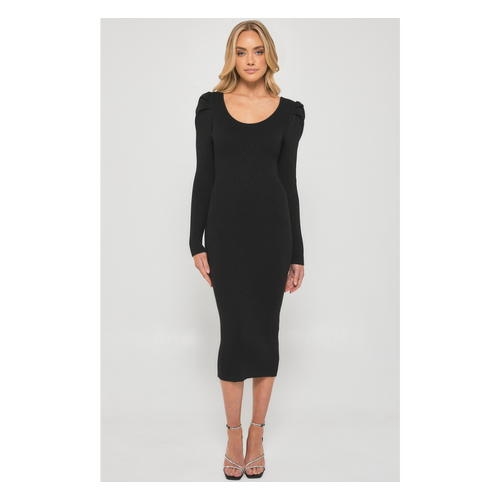 Lurex Knit Midi Dress with Gigot Sleeves (SKN717)