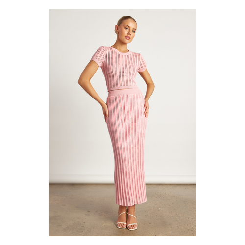 Crochet Textured Knit Top And Maxi Skirt Set (WKN718)