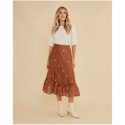 Amelius Monique Cross Stitch Midi Skirt - Rust