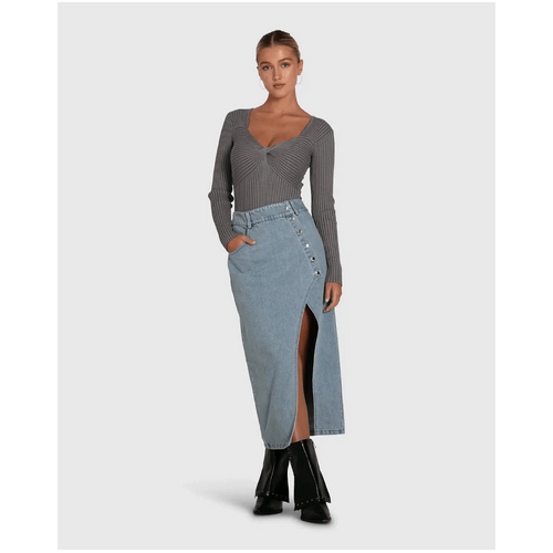 belle &amp; bloom Can't Forget You Denim Midi Skirt