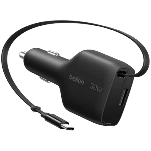 Belkin BoostCharge Car Charger Retractable cable 30W - Black