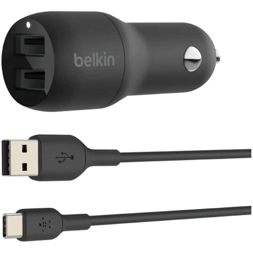 Belkin BOOSTCHARGE Dual USB-A Car Charger 24W + USB-A to USB-C Cable Universally compatible - Black