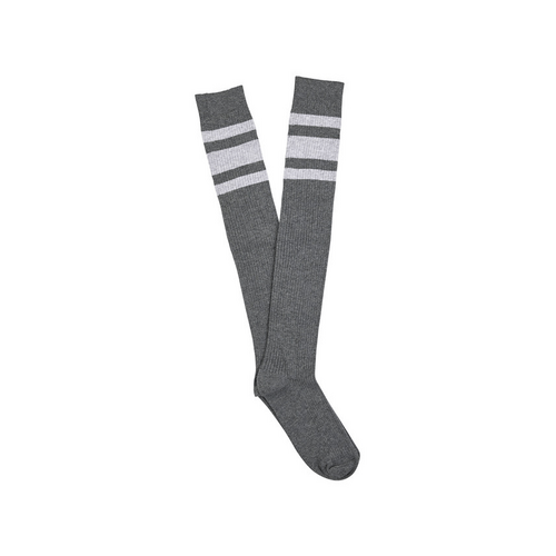 Women&#39;s Fine Cotton Over the Knee Socks- Charcoal Stripe pairs