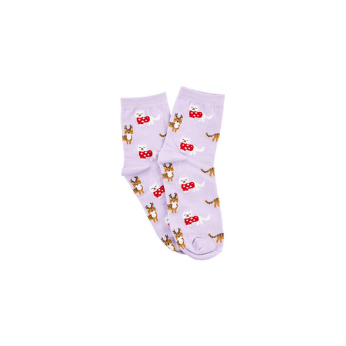 Women&#39;s Fine Cotton Quarter Crew Socks - Christmas Cats