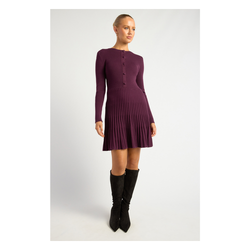 Button Up Bodice Knit Dress with A Line Hem (SKN919)