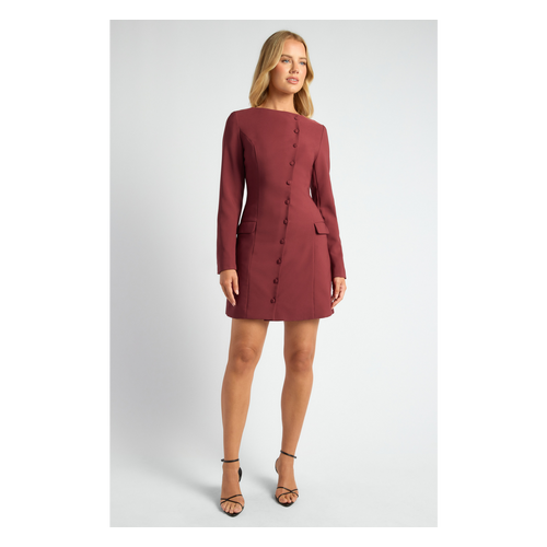 Asymmetric Self Covered Buttons Detail Blazer Dress (WDR814B)