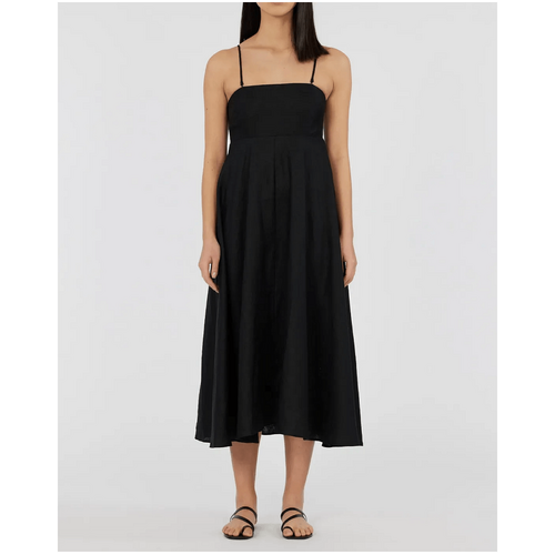 Amelius Corinna Linen Midi Dress - Black