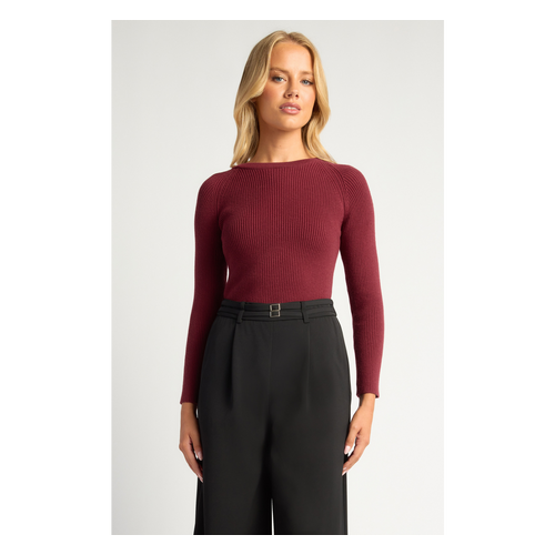Round Neck Long Sleeve Ribbed Knit Top (SKN794)