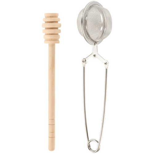 Leaf &amp; Bean Infuser &amp; Honey Dipper Set Natural