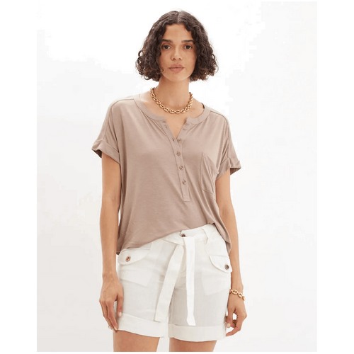 Amelius Enid Three Quarter Button Tee - Taupe