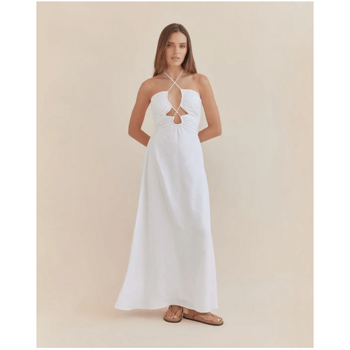 Amelius Gemma Linen Halterneck Dress - White