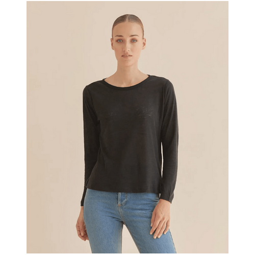 Amelius Priya Long Sleeve Linen Jersey Top - Black