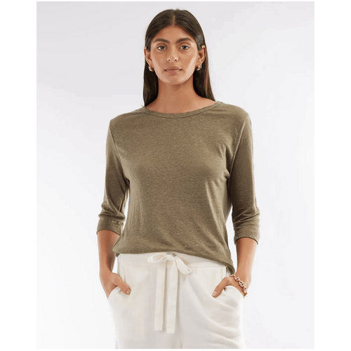 Amelius Bronte Linen Jersey Top - Khaki