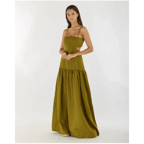 Amelius Nathalie Linen Maxi Dress - Olive