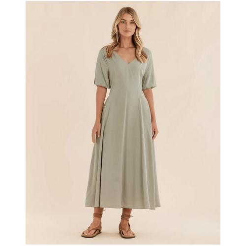 Amelius Auguste Puff Sleeve Midi Dress - Sage
