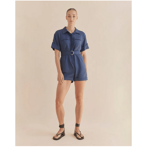 Amelius Surreal Linen Playsuit - Navy