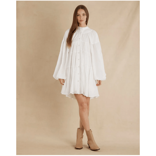 Amelius Isabelle Ramie Tiered Mini Dress - White