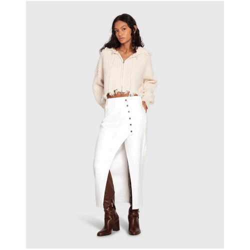 belle &amp; bloom Can't Forget You Denim Midi Skirt - Off-White