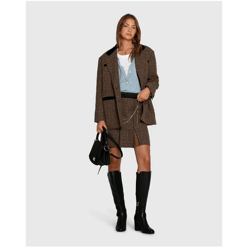 belle &amp; bloom Set Me Free Tweed Skirt - Dark Khaki