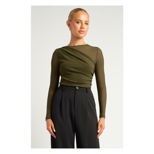 Textured Jersey Top with Asymmetric Sheer Neckline (STO794A)
