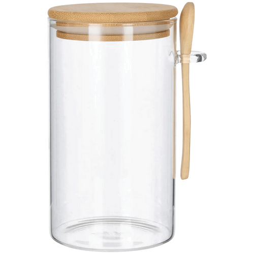 Leaf &amp; Bean Glass Canister with Spoon Natural