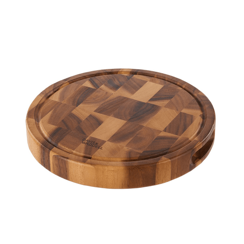 Davis &amp; Waddell Round Acacia Wood End Grain Cut Board Natural Matt Lacquer