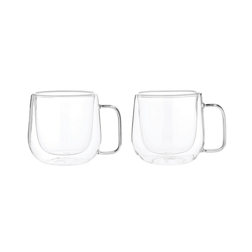Leaf &amp; Bean Double Wall Glasses with Handle 300ml 2pcs Set Clear