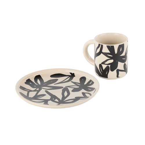Leaf &amp; Bean Freya Mug &amp; Side Plate 2pcs Set Oat &amp; White