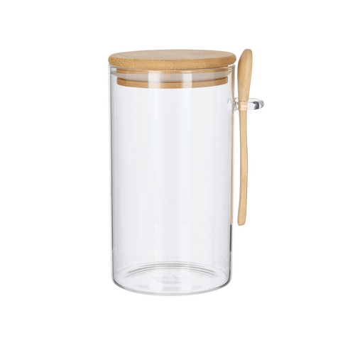 Leaf &amp; Bean Large Glass Canister with Spoon Natural