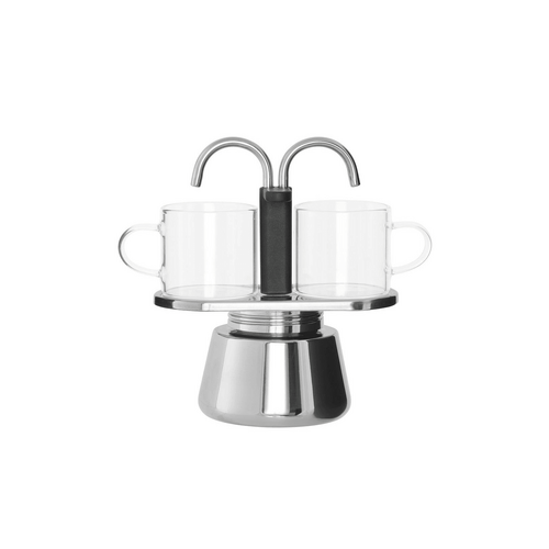 Leaf &amp; Bean Piazza Stainless Steel Espresso Maker &amp; 2pcs Glass Cups Sliver &amp; Black
