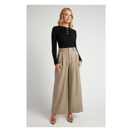 Double Pleat and Belt Loop Detail Wide Leg Pants (WPA298B)