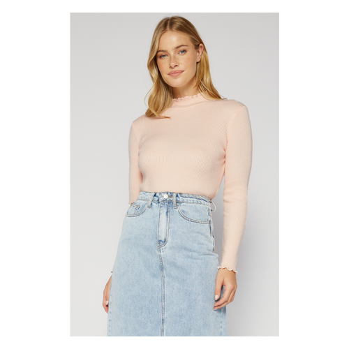 High Neck Knit Top with Lettuce Edge Detail (SKN316)