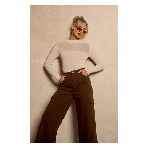 Knit Top with Sheer Neckline Detail (WKN686)