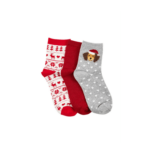 Women&#39;s Cotton Rich Quarter Crew- Gift 3 Pack - Christmas Fluffy Puppy