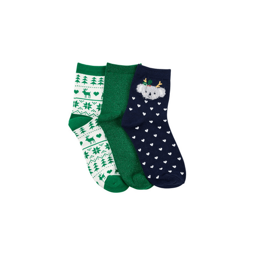 Women&#39;s Cotton Rich Quarter Crew- Gift 3 Pack - Christmas Fluffy Koala