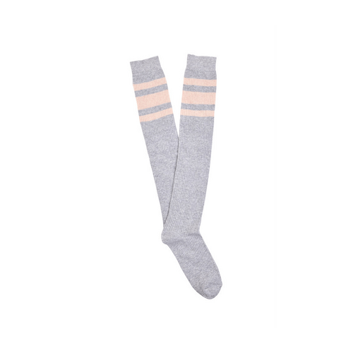 Women&#39;s Fine Cotton Over the Knee Socks- Grey Marle Stripe pairs