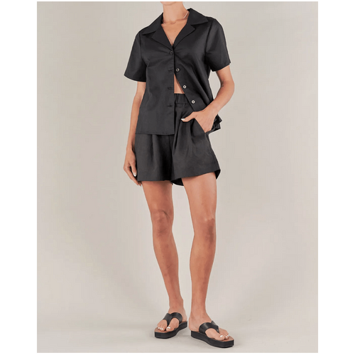 Amelius Cancun Linen Bowling Shirt - Black