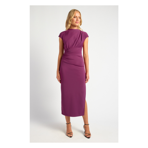Cap Sleeve Pleated Detail Jersey Midi Dress (WDR813B)